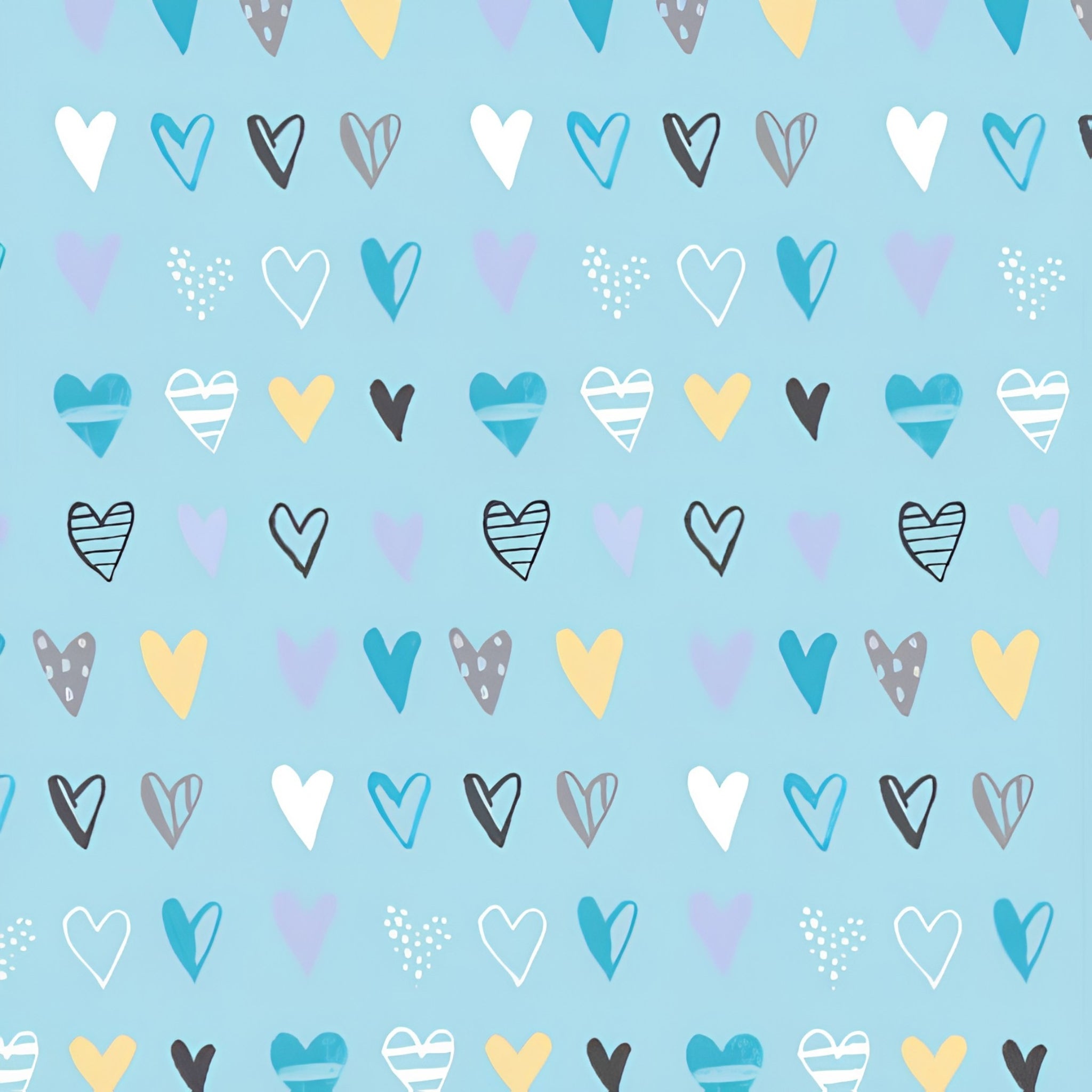 Colourful mixed hearts teal yellow lavender grey soft blue fabric for baby quilts nursery décor and kids patchwork projects