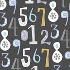 Bold numbers teal lavender gold white charcoal fabric for children's quilts baby quilts and nursery décor