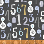 Bold numbers teal lavender gold white charcoal fabric for children's quilts baby quilts and nursery décor