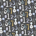 Bold numbers teal lavender gold white charcoal fabric for children's quilts baby quilts and nursery décor