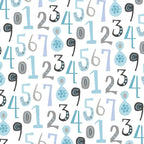 Bold numbers teal black grey lavender white fabric for children's quilts baby quilts and nursery décor