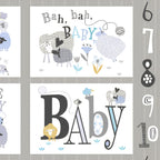 Bah Bah Baby panel right half bah bah baby and baby typography blocks grey kids novelty quilting fabric