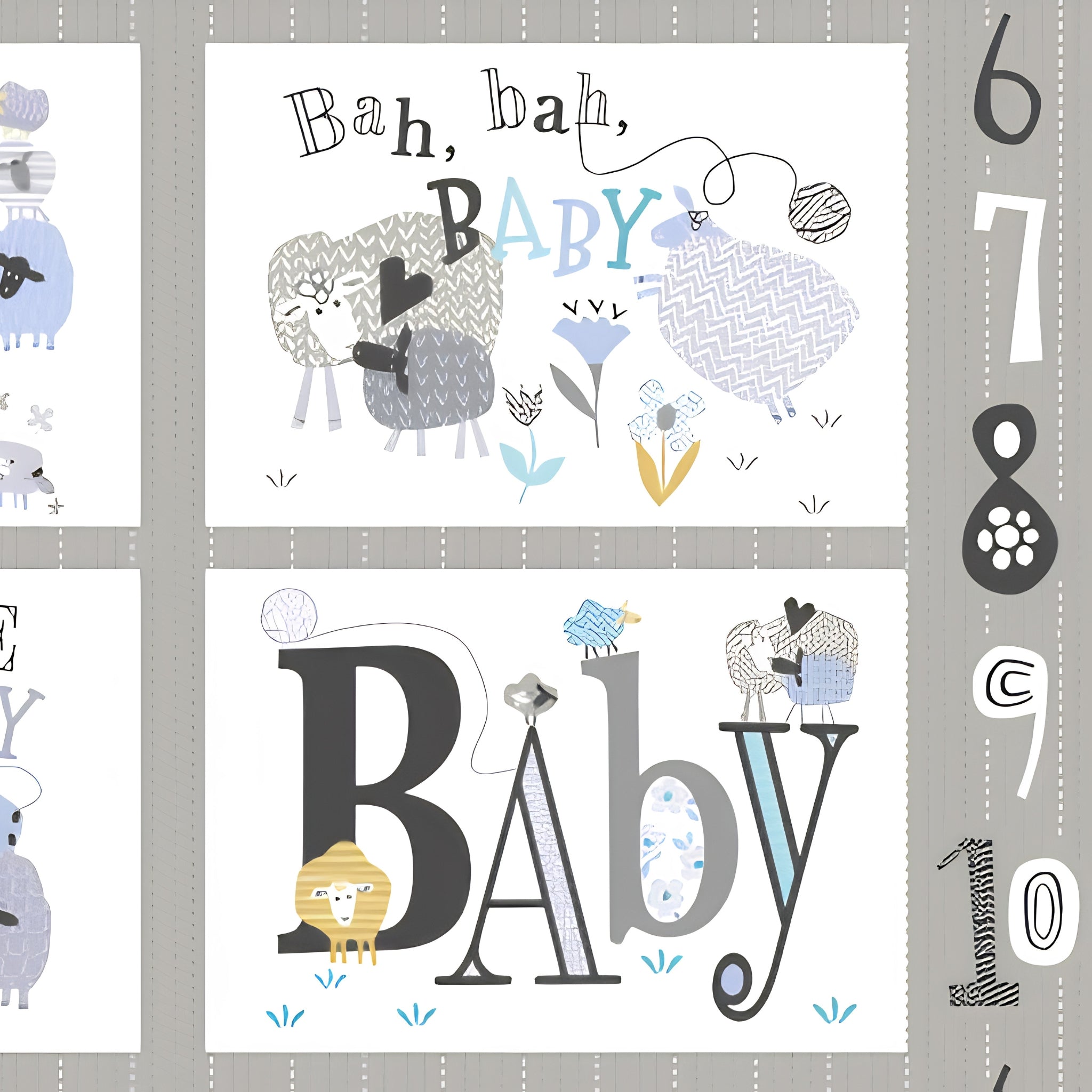 Bah Bah Baby panel right half bah bah baby and baby typography blocks grey kids novelty quilting fabric