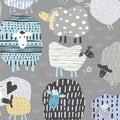 Patterned sheep blue teal yellow grey novelty fabric for baby quilts children's quilts and nursery décor