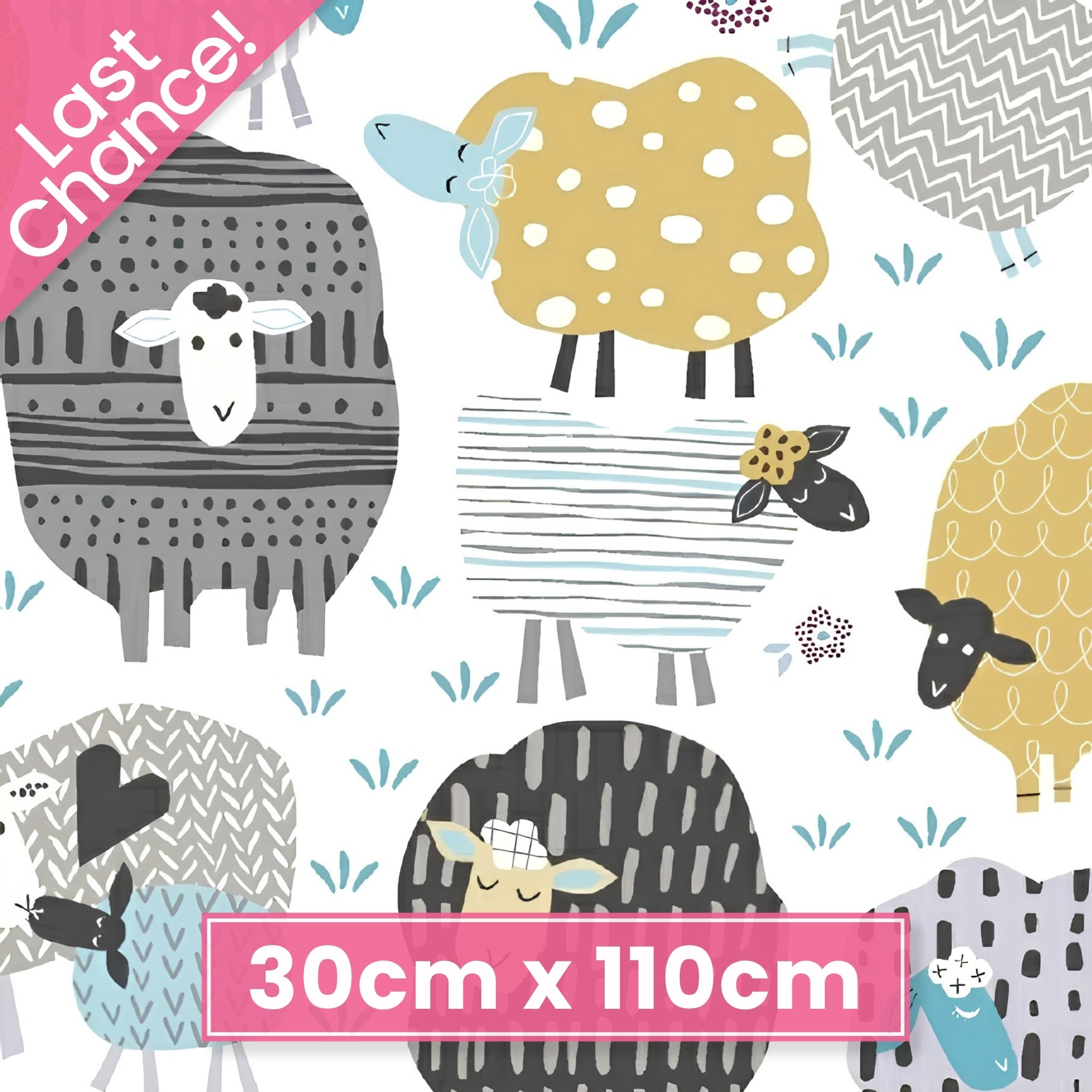 Patterned sheep gold grey charcoal teal novelty fabric for baby quilts children's quilts and nursery décor