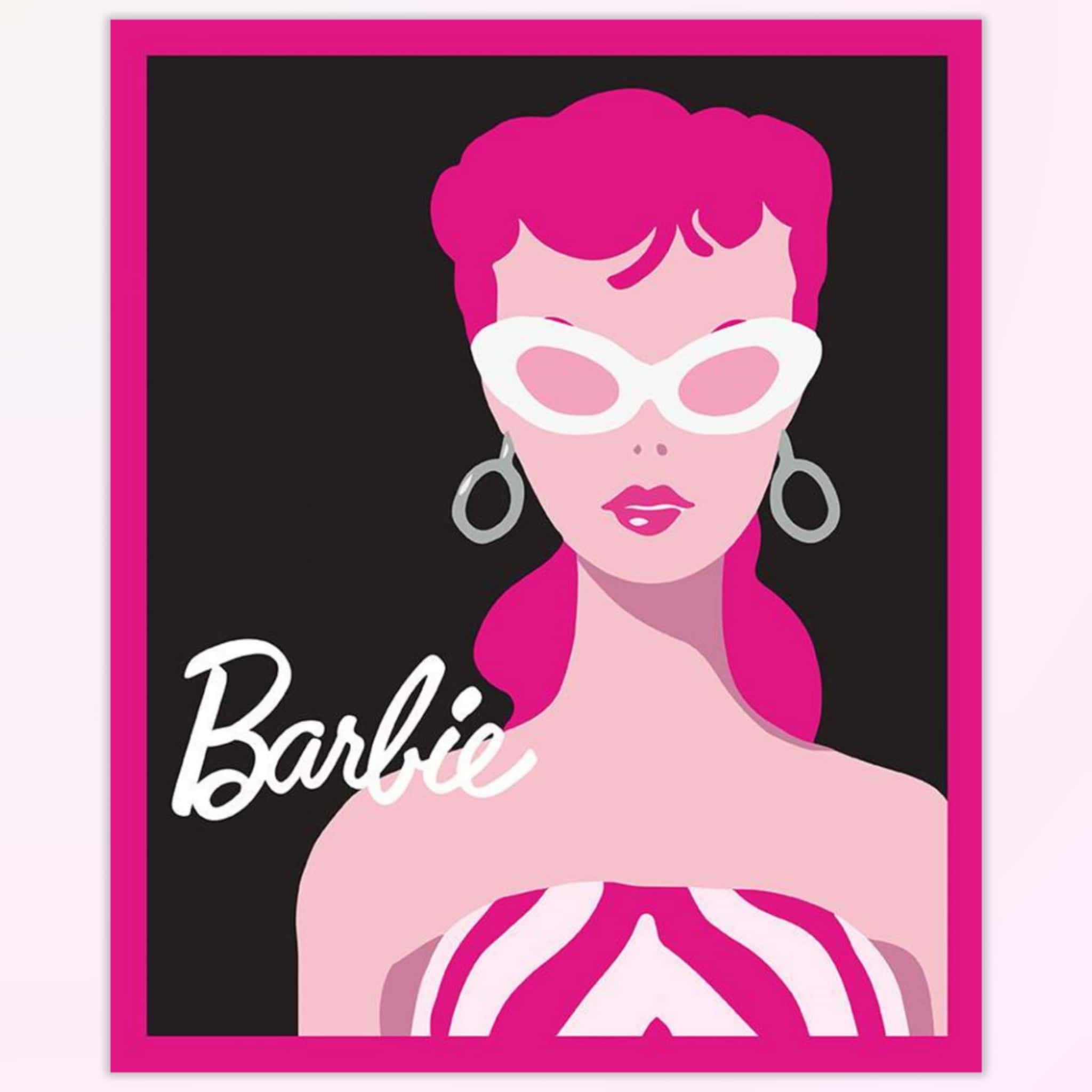 Barbie retro pop art portrait panel in pink and black with sunglasses on quilting cotton patchwork fabric for sewing projects