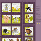 Barnyard Buddies soft book panel purple farm animals cat cow sheep pig horse donkey kids novelty quilting fabric baby gifts toddler soft books