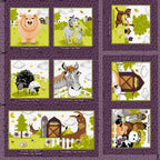 Barnyard Buddies soft book panel purple farm animals cat cow sheep pig horse donkey kids novelty quilting fabric baby gifts toddler soft books