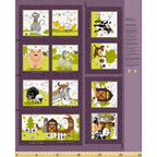 Barnyard Buddies soft book panel purple farm animals cat cow sheep pig horse donkey kids novelty quilting fabric baby gifts toddler soft books