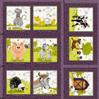 Barnyard Buddies soft book panel purple farm animals cat cow sheep pig horse donkey kids novelty quilting fabric baby gifts toddler soft books