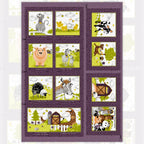 Barnyard Buddies soft book panel purple farm animals cat cow sheep pig horse donkey kids novelty quilting fabric baby gifts toddler soft books