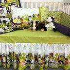Barnyard Buddies double border white farm animals fabric used in baby nursery cot quilt pillow valance and bumper set Susybee