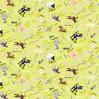 Barnyard Buddies farm animal noises tossed animals lime green moo oink baa woof novelty kids quilting fabric baby quilts soft books nursery projects