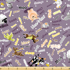 Barnyard Buddies farm animal noises tossed animals purple moo oink baa woof novelty kids quilting fabric baby quilts soft books nursery projects