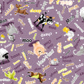 Barnyard Buddies farm animal noises tossed animals purple moo oink baa woof novelty kids quilting fabric baby quilts soft books nursery projects