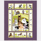 Barnyard Buddies quilt panel purple farm animals horse cow sheep pig donkey bird barn scene border strips vignette blocks kids novelty baby quilt gift