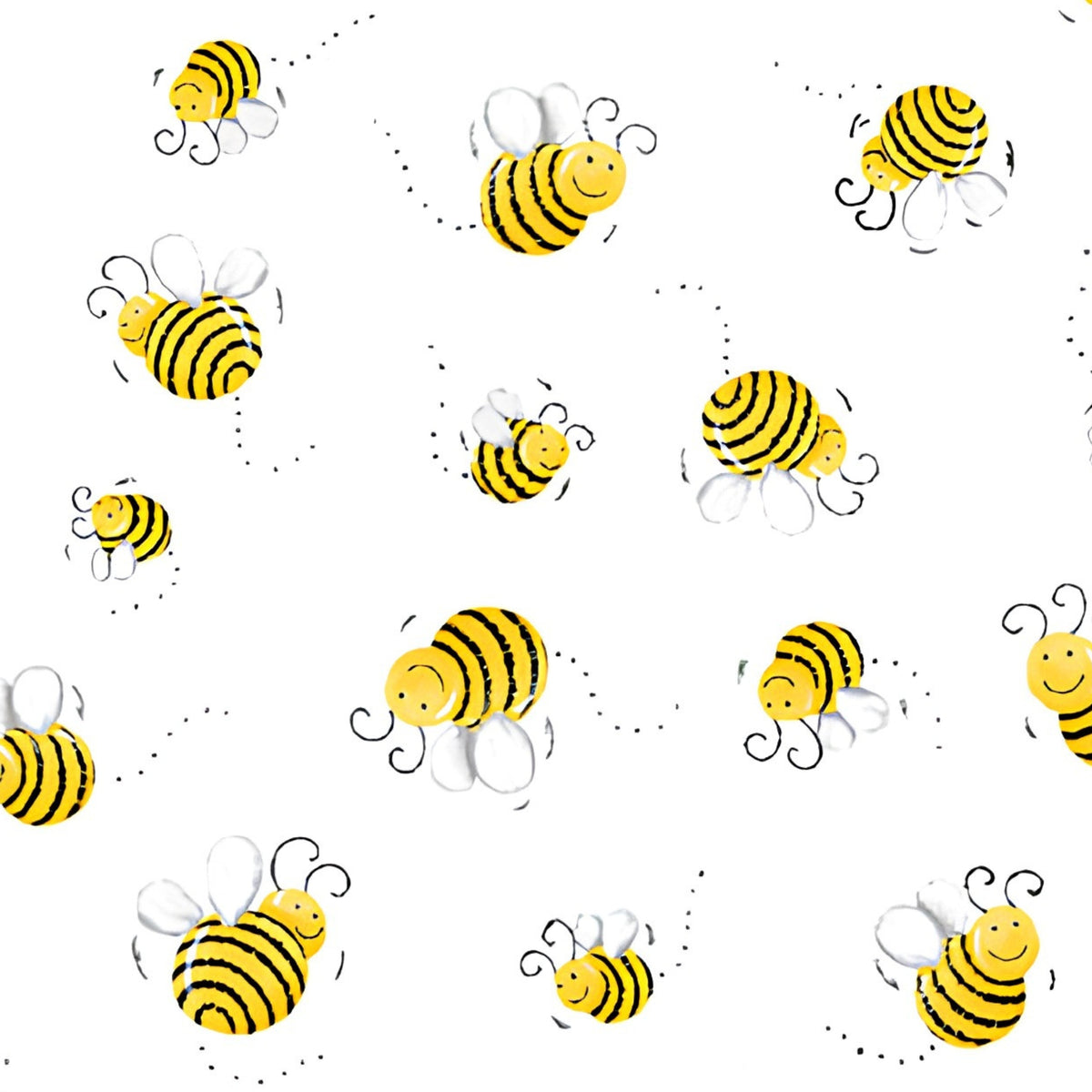 Barnyard Buddies Susy Bees smiley bumblebees yellow black white tossed novelty kids quilting fabric baby quilts nursery projects children's quilts