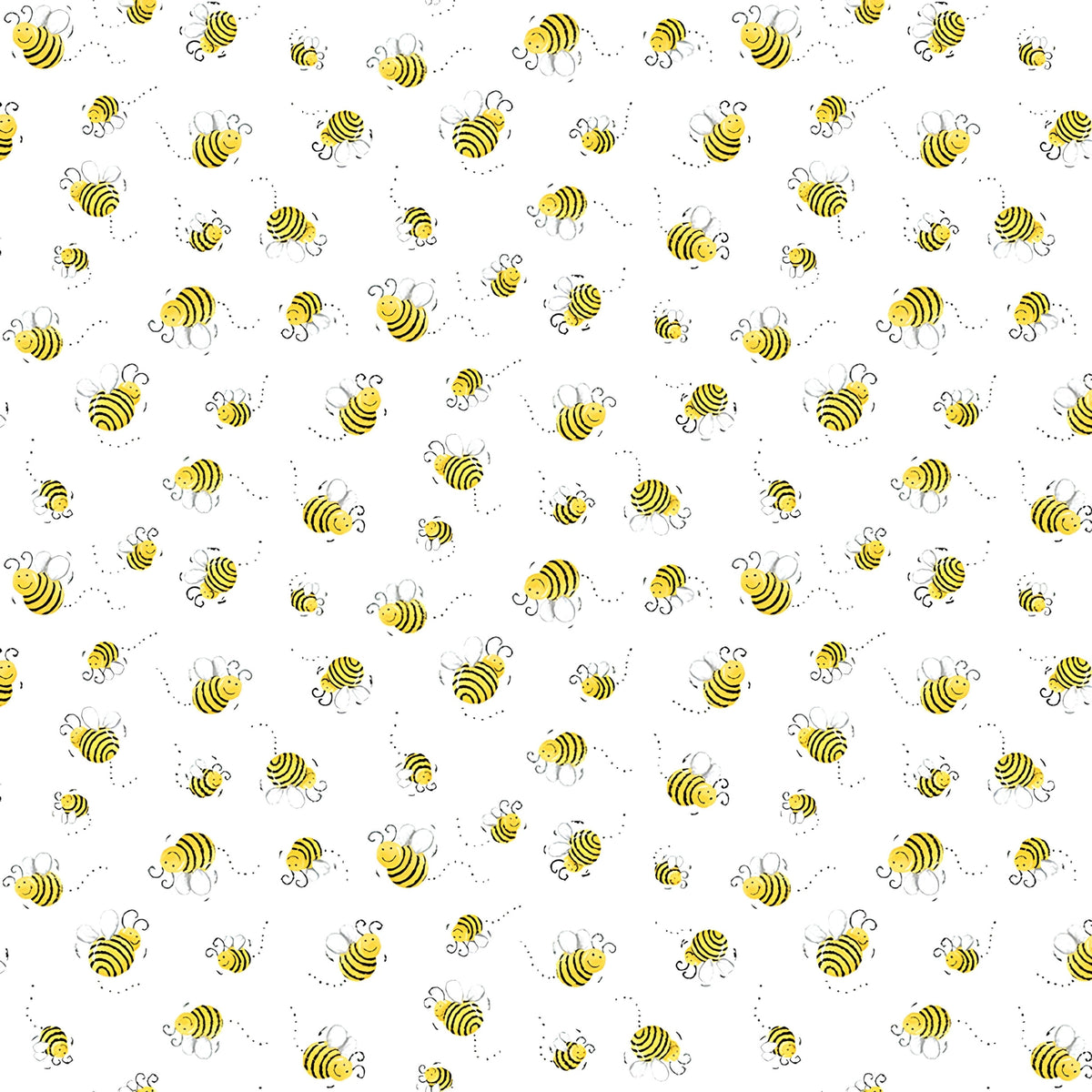 Barnyard Buddies Susy Bees smiley bumblebees yellow black white tossed novelty kids quilting fabric baby quilts nursery projects children's quilts