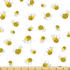 Barnyard Buddies Susy Bees smiley bumblebees yellow black white tossed novelty kids quilting fabric baby quilts nursery projects children's quilts