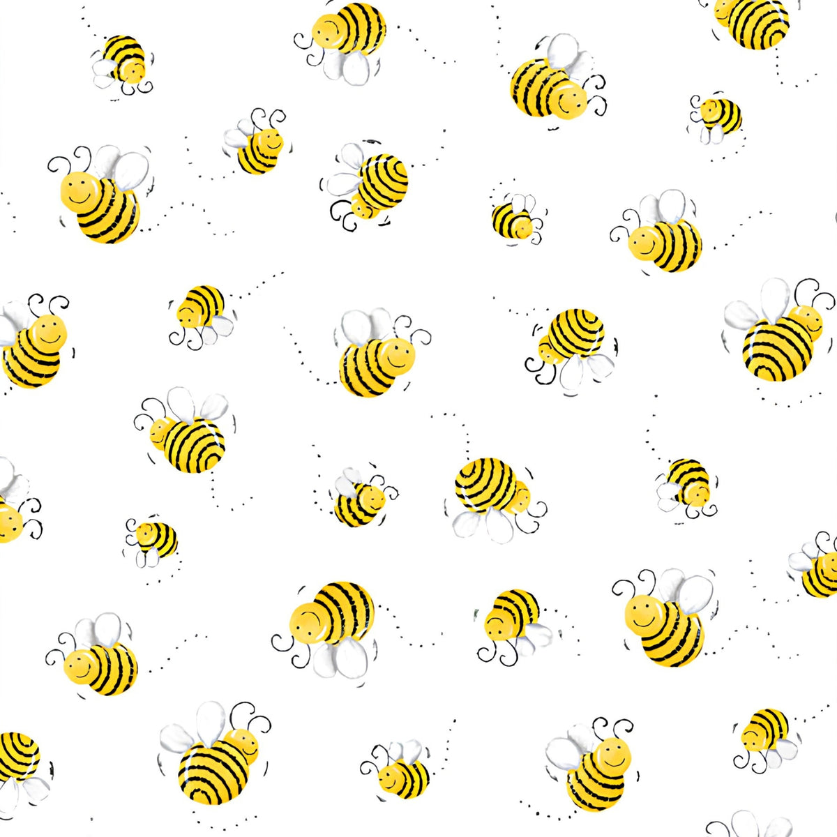 Barnyard Buddies Susy Bees smiley bumblebees yellow black white tossed novelty kids quilting fabric baby quilts nursery projects children's quilts