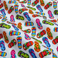 Colourful flip-flops white fabric with stripes polka dots for beach quilts, summer bags and patchwork sewing projects