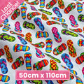 Colourful flip-flops white fabric with stripes polka dots for beach quilts, summer bags and patchwork sewing projects