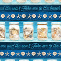 Mason jars seashells starfish borders coastal phrases blue aqua navy stripe border quilting fabric beach quilts sashing coastal projects
