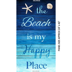 The Beach is my Happy Place panel navy aqua ombre timber planks starfish shell coastal quilting fabric wall hangings cushions beach gifts