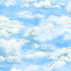 Soft white cumulus clouds sky blue watercolour quilting fabric beach quilts baby quilts nursery coastal background fabric