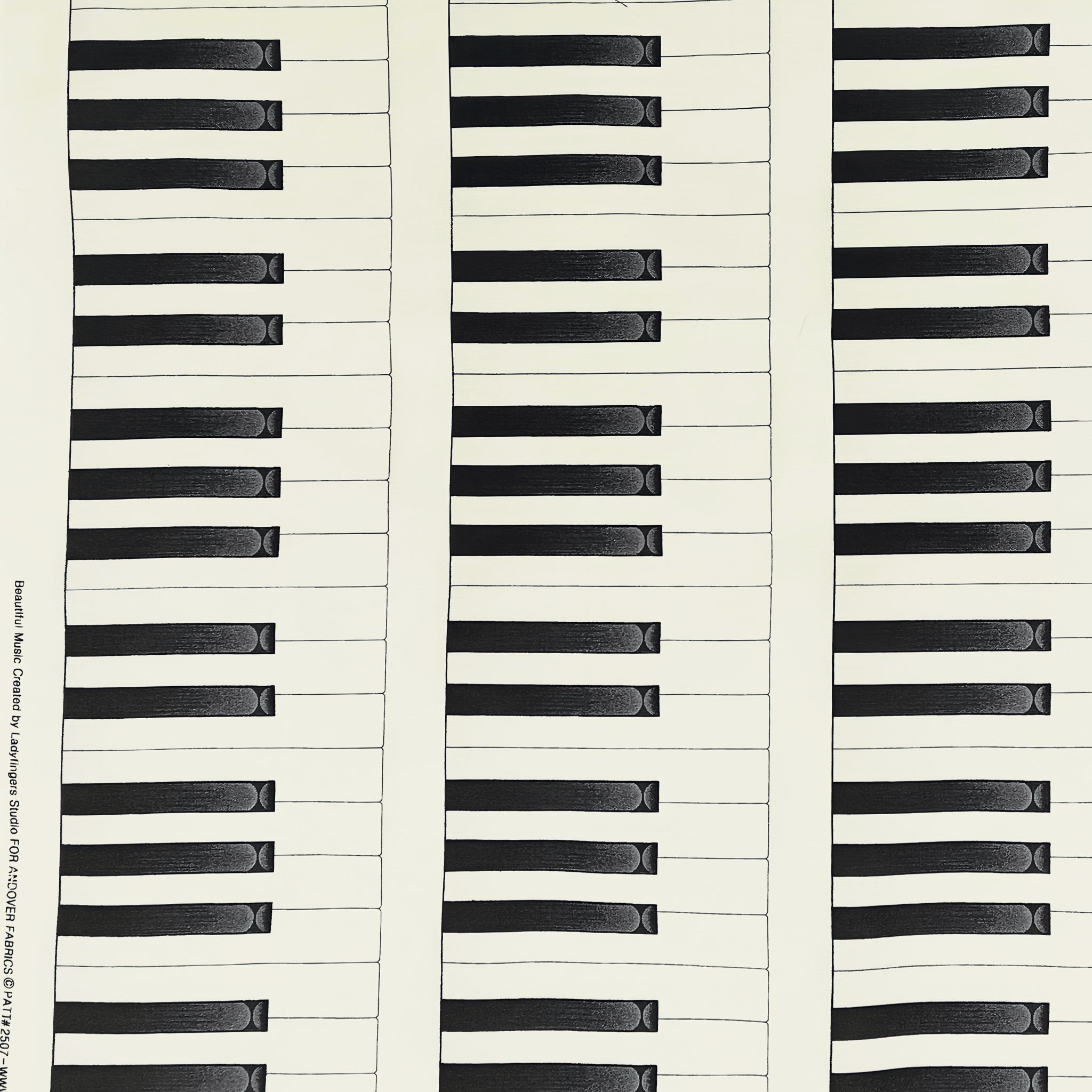 Piano keys vertical stripe novelty black white cream fabric vintage antique piano look for music quilts keyboard dust covers and musician gifts