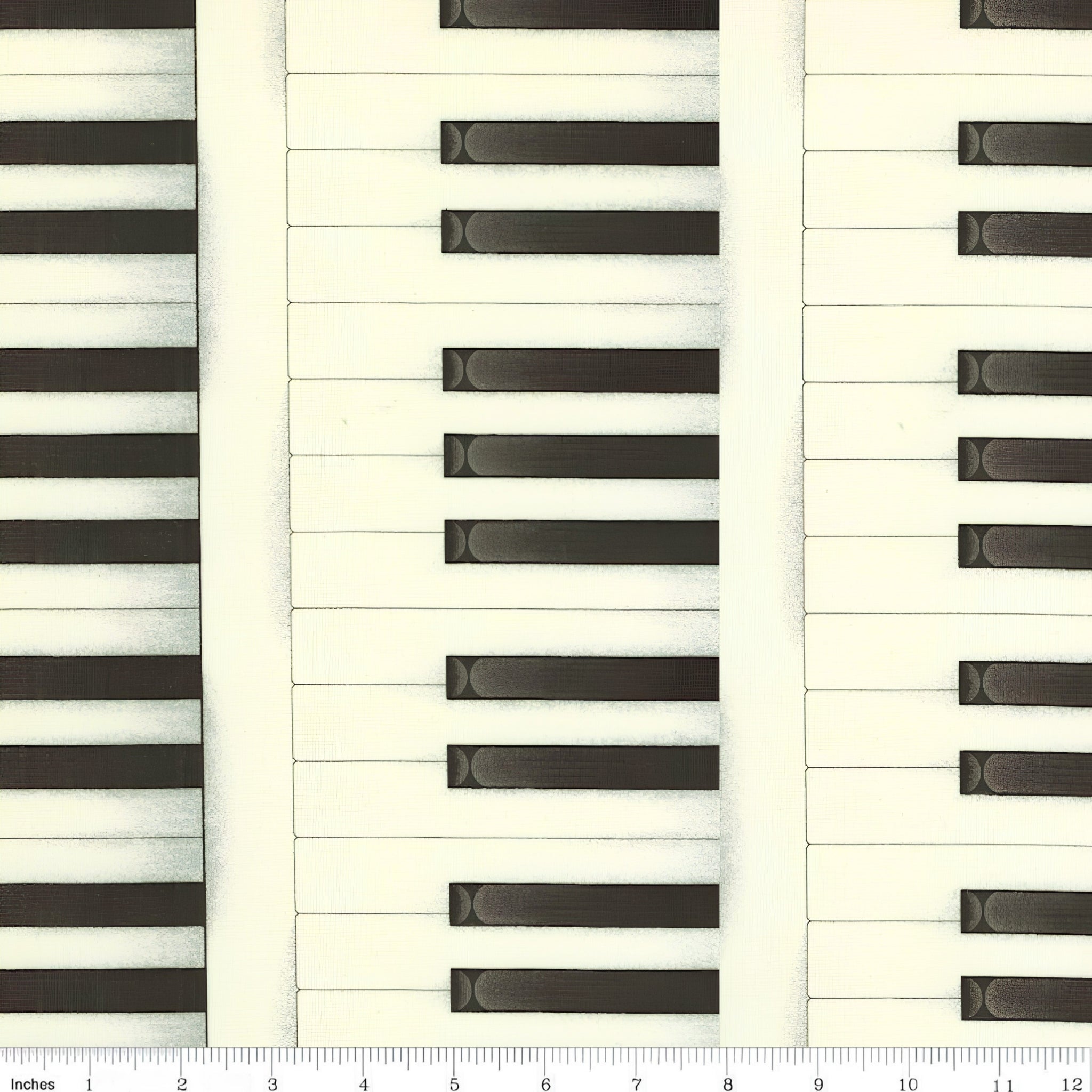 Piano keys vertical stripe novelty black white cream fabric vintage antique piano look for music quilts keyboard dust covers and musician gifts
