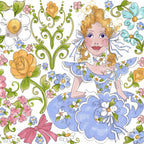 Novelty fashion belle blue tutu floral applique panel fabric for girls quilts wall hangings and fashion sewing projects Loralie Harris Designs