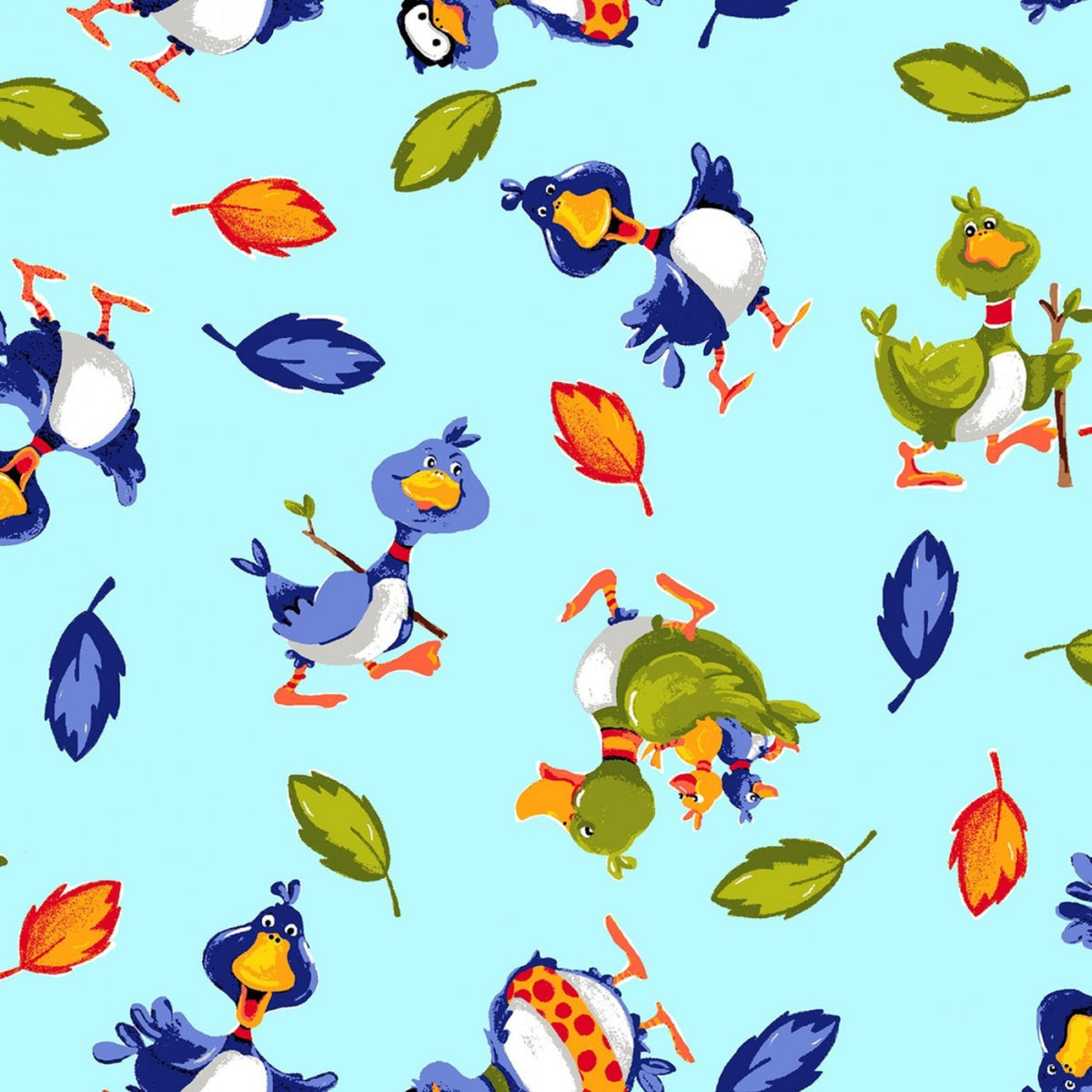 Bill Bob tossed ducks aqua multi novelty kids quilting fabric children's quilts baby nursery sewing projects