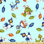 Bill Bob tossed ducks aqua multi novelty kids quilting fabric children's quilts baby nursery sewing projects