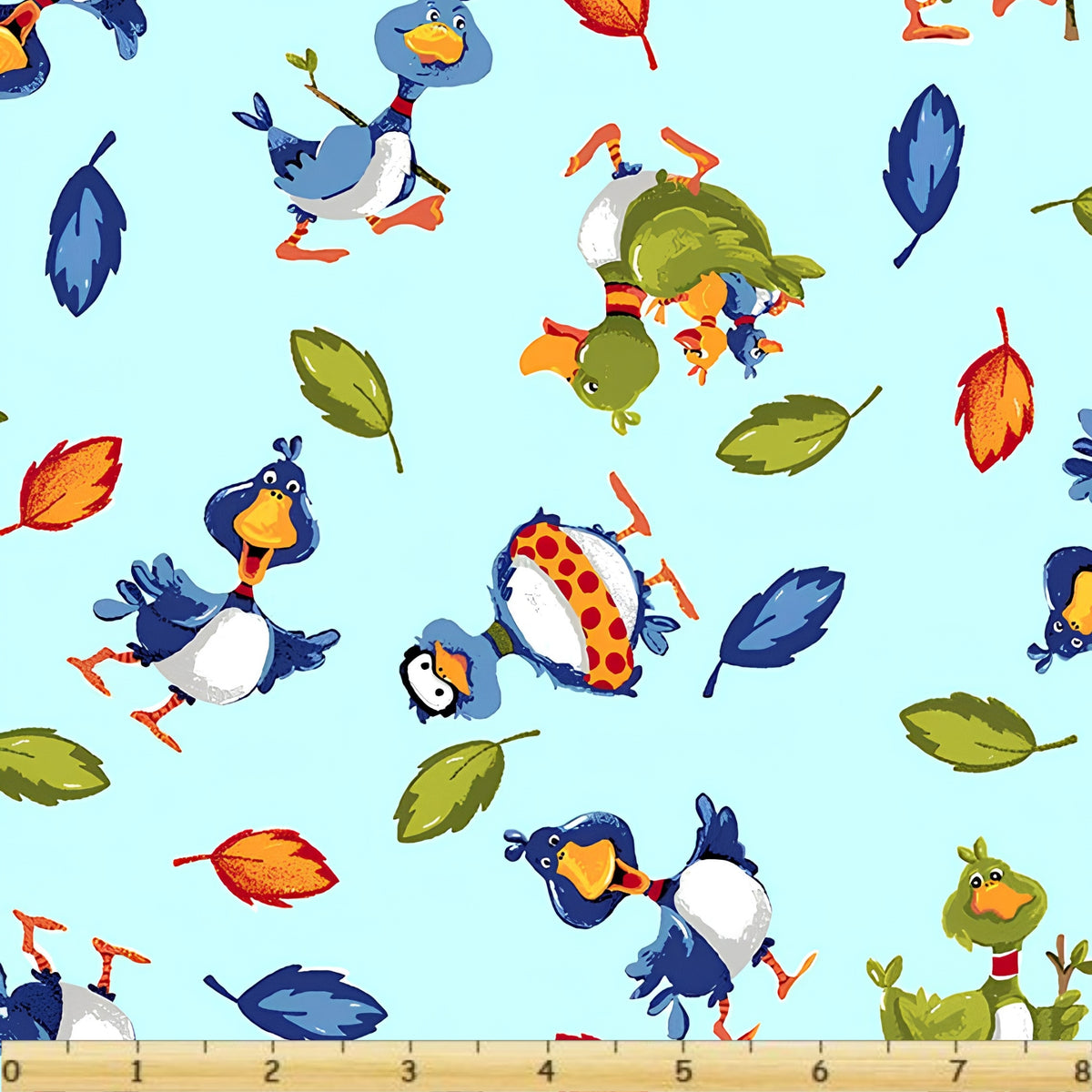 Bill Bob tossed ducks aqua multi novelty kids quilting fabric children's quilts baby nursery sewing projects