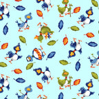 Bill Bob tossed ducks aqua multi novelty kids quilting fabric children's quilts baby nursery sewing projects