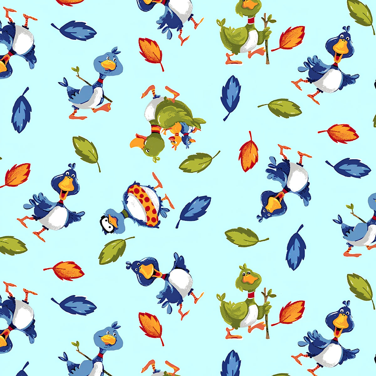 Bill Bob tossed ducks aqua multi novelty kids quilting fabric children's quilts baby nursery sewing projects