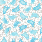 Turquoise and pale aqua birds with brown swirls on white quilting fabric for patchwork quilt blocks cushion covers zip pouches and gifts for bird lovers