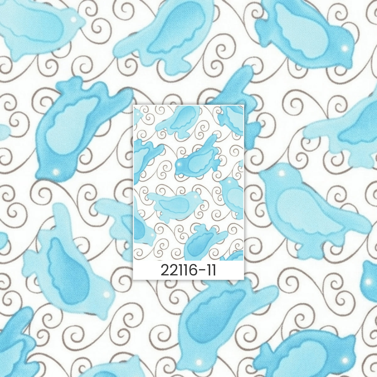 Turquoise and aqua birds with brown swirls on white quilting fabric for patchwork quilt blocks cushion covers zip pouches and gifts for bird lovers