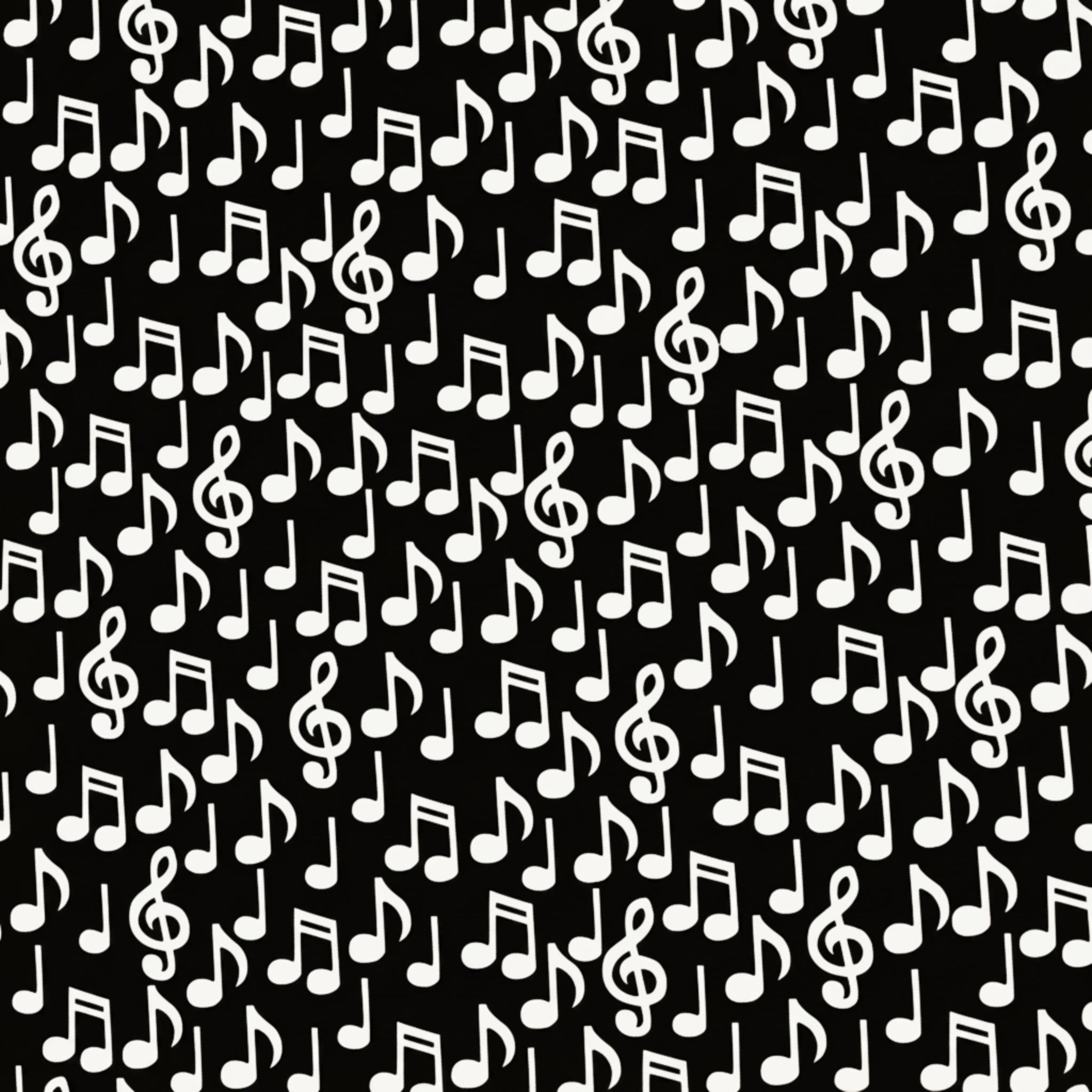 Tossed music notes quavers treble g clefs eighth notes white black novelty music fabric for music lovers quilts teacher gifts bags and patchwork sewing