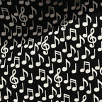 Tossed music notes quavers treble g clefs eighth notes white black novelty music fabric for music lovers quilts teacher gifts bags and patchwork sewing
