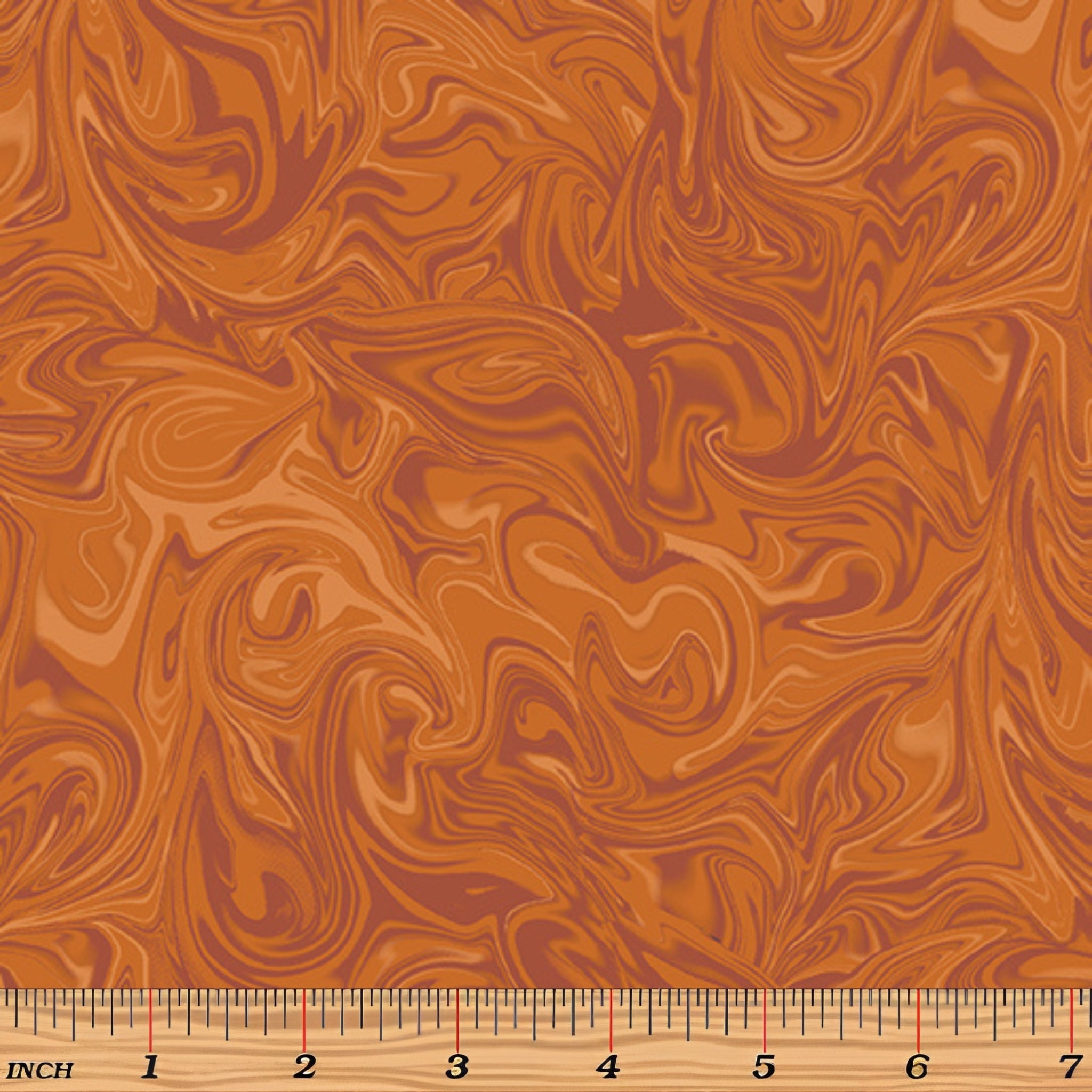 Swirling marbled burnt orange rust blender fabric for autumn desert quilts backgrounds sashing and patchwork projects