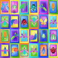 Novelty bugs in rectangles ladybird butterfly beetle dragonfly snail multicolour blue fabric for children's quilts and kids novelty patchwork projects