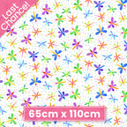 Novelty multicolour dragonflies tossed white fabric for children's quilts and kids novelty patchwork projects