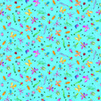 Novelty mixed insects butterflies dragonflies beetles ladybirds multicolour aqua blue fabric for children's quilts and kids novelty patchwork projects