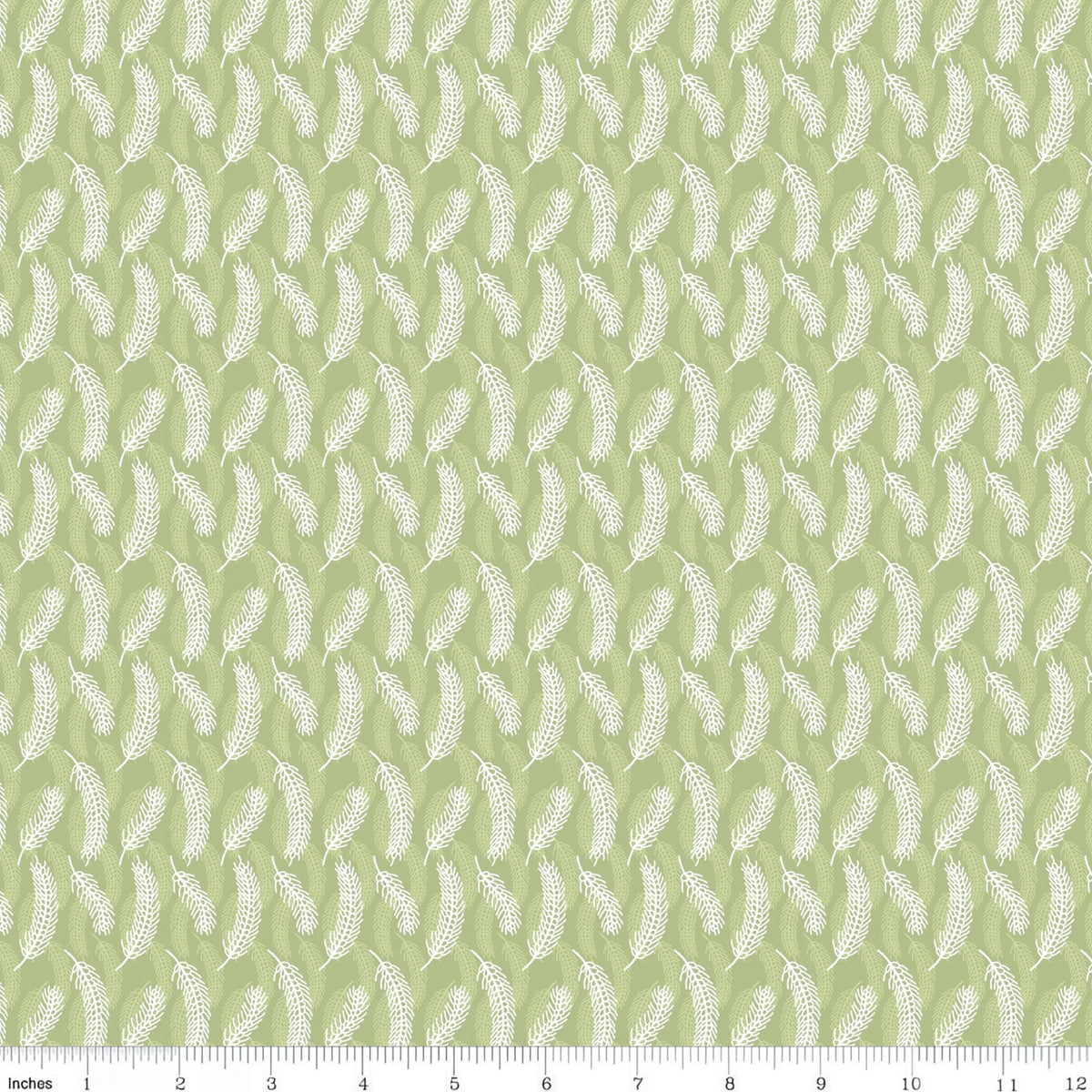 White and tonal green wheat stalks on soft green Australian farm fabric for country quilts rustic home decor and rural sewing projects