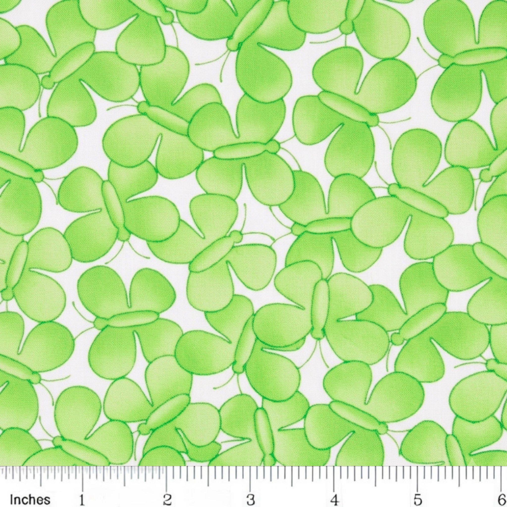 Packed lime green butterfly print on white quilting cotton fabric for children's quilts girls patchwork sewing projects