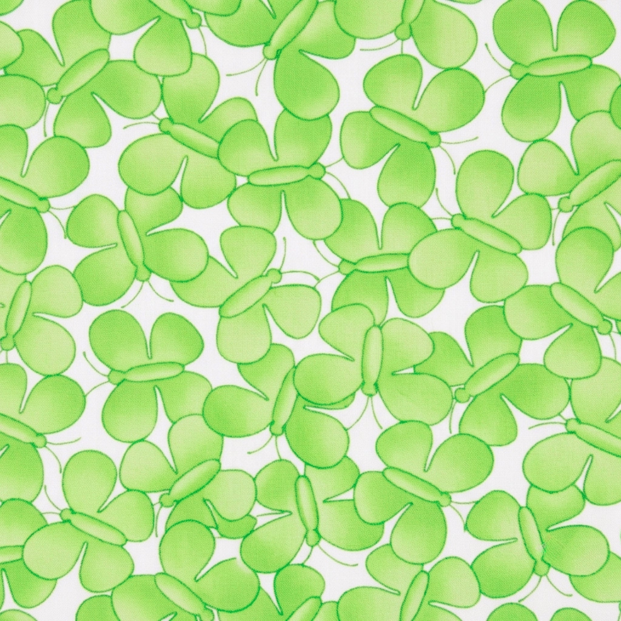 Packed lime green butterfly print on white quilting cotton fabric for children's quilts girls patchwork sewing projects