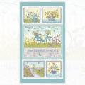 Butterfly Garden panel with bicycle, flowers, garden scenes and There is beauty all around us quote on aqua quilting cotton patchwork fabric for sewing projects