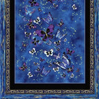 Butterfly panel royal blue purple gold quilting patchwork fabric